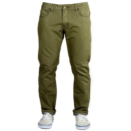 Front view of Olive Green Kush Denim Jeans - Adventure Fit - 6th Gen pants, featuring a stylish and comfortable design.