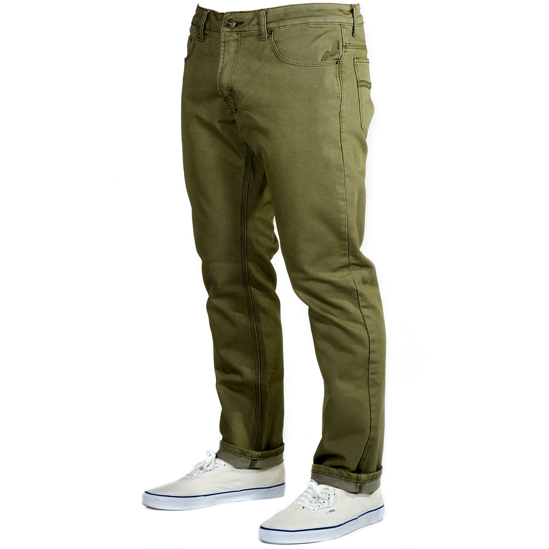 Perspective view of Olive Green Kush Denim Jeans - Adventure Fit - 4th Gen pants, offering a unique and dynamic look. 