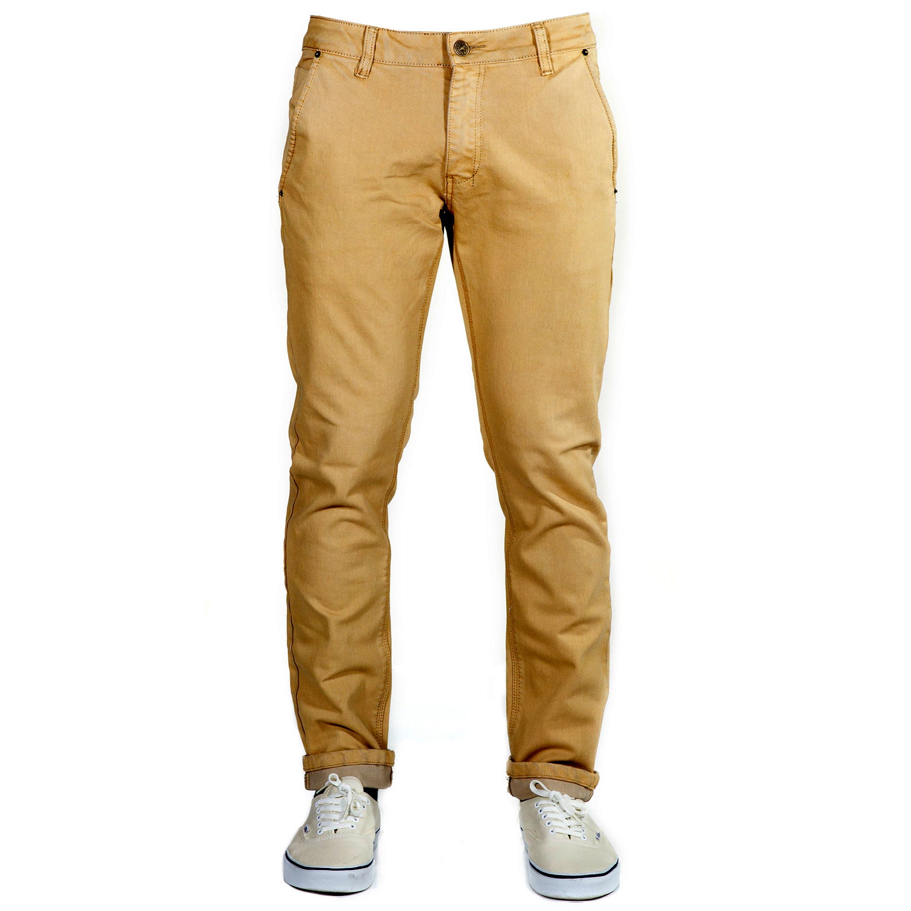 Front view of Bulletprufe Jeans Serengeti Tan Tsavo Khakis - Slim Fit. These khakis feature the same quad-blend fabric as our jeans, ensuring wrinkle-free, super-stretchy comfort that's ready for any occasion.
