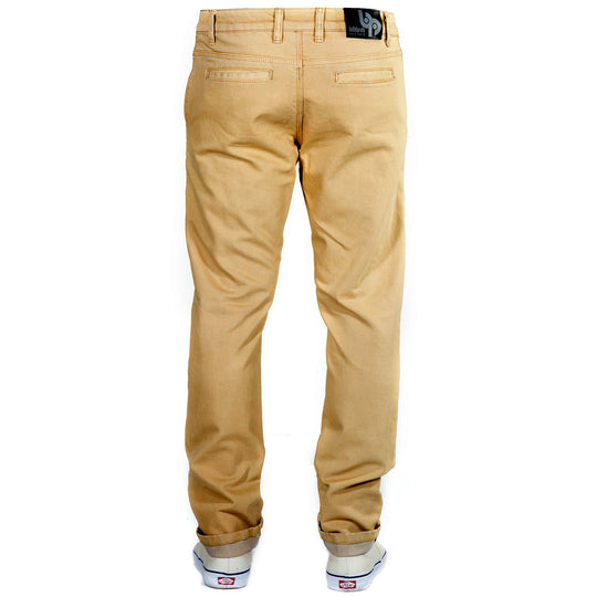 Back view of Bulletprufe Jeans Serengeti Tan Tsavo Khakis - Slim Fit. Crafted with the same quad-blend fabric as our jeans, these khakis offer wrinkle-free, super stretchy comfort, ready to tackle any day.