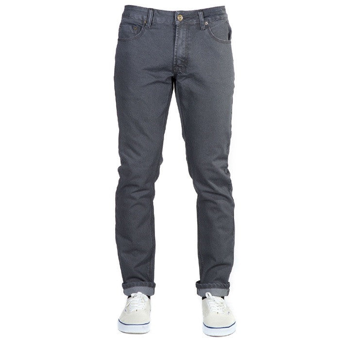 A front view of Slate Grey Denim - Slim Fit - 6th Gen Bulletprufe Jeans, organic cotton, super rugged ballistic nylon, PET (recycled/upcycled water bottles), and Freedom of Movement elastane.