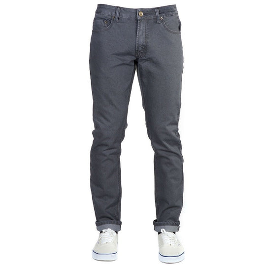 A front view of Slate Grey Denim - Slim Fit - 6th Gen Bulletprufe Jeans, organic cotton, super rugged ballistic nylon, PET (recycled/upcycled water bottles), and Freedom of Movement elastane.