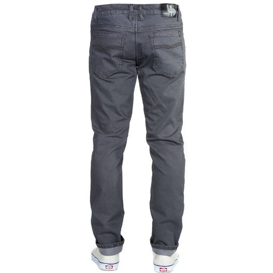 Rear view of Slate Grey Denim - Slim Fit - 6th Gen Bulletprufe Jeans, organic cotton, super rugged ballistic nylon, PET (recycled/upcycled water bottles), and Freedom of Movement elastane, showcasing their stylish and versatile design.