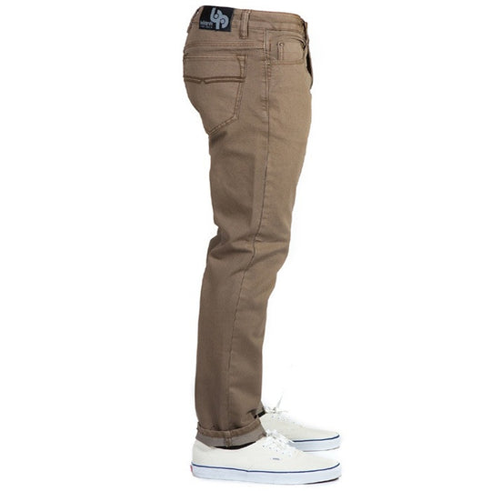 A side view of Tobacco Brown Denim - Adventure Fit - 6th Gen Bulletprufe Jeans, seamlessly blend industry-leading durability, comfort, and style.