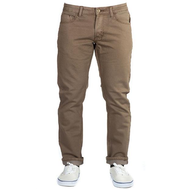 Front view of Bulletprufe Jeans Serengeti Tan - Adventure Fit. In timeless beige denim, these khakis seamlessly blend exceptional comfort with extraordinary durability, making them the ultimate choice for your versatile adventures.