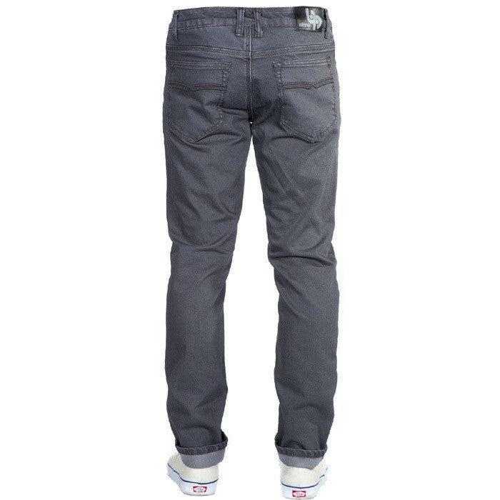 Rear view of Slate Gray Denim - Slim Fit - 6th Gen Bulletprufe Jeans, organic cotton, super rugged ballistic nylon, PET (recycled/upcycled water bottles), and Freedom of Movement elastane, showcasing their stylish and versatile design.