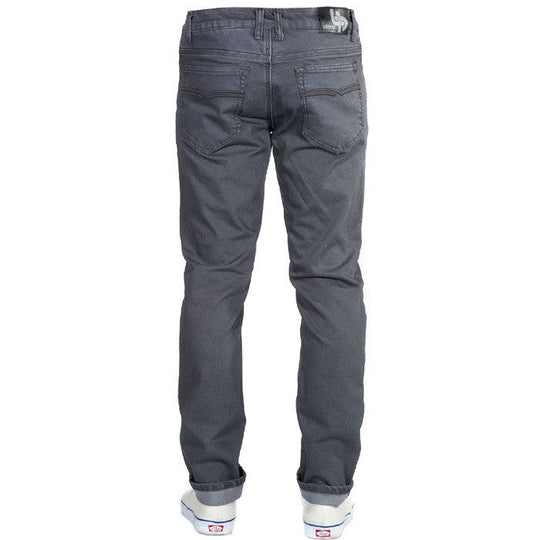 Rear view of Slate Gray Denim - Slim Fit - 6th Gen Bulletprufe Jeans, organic cotton, super rugged ballistic nylon, PET (recycled/upcycled water bottles), and Freedom of Movement elastane, showcasing their stylish and versatile design.
