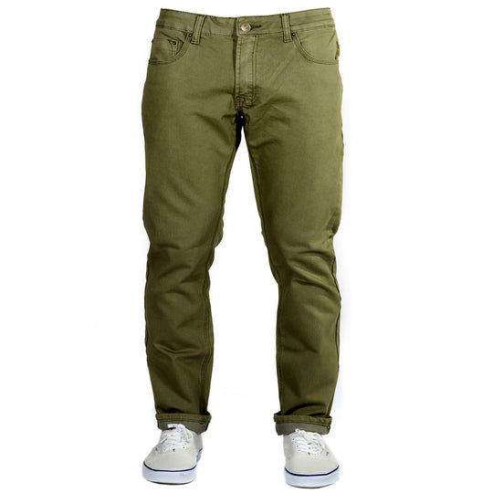 Front view of Olive Green Kush Denim - Adventure Fit - 4th Gen pants, featuring a stylish and comfortable design. 