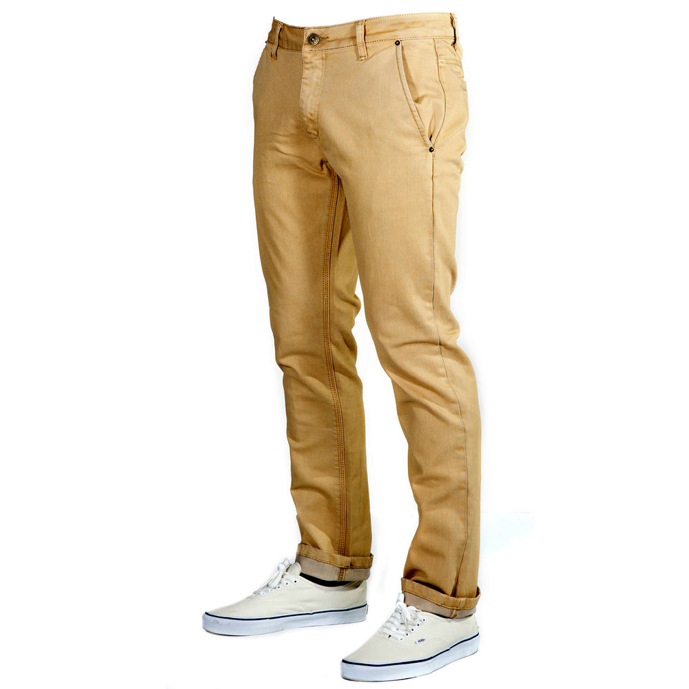 Perspective view of Bulletprufe Jeans Serengeti Tan Tsavo Khakis - Slim Fit. These khakis feature the same quad-blend fabric as our jeans, offering wrinkle-free, super stretchy comfort. 