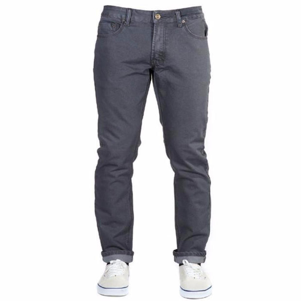 Front view of Slate Grey Denim - Adventure Fit - 4th Gen Bulletprufe Jeans, Organic cotton, super rugged ballistic nylon, PET (recycled water bottles), and Freedom of Movement elastane. 